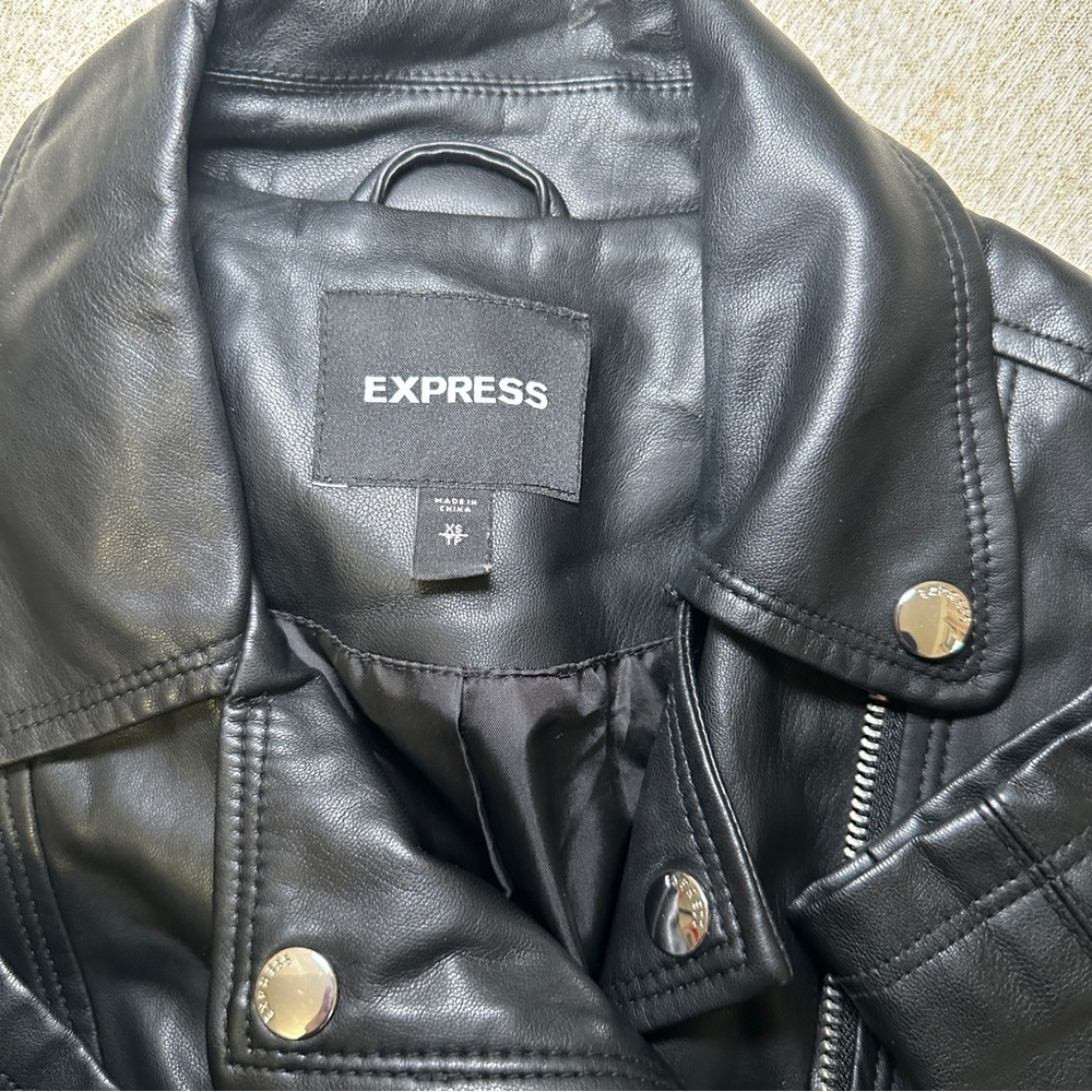 Express Black Faux Leather Jacket with Metallic Accents - Picture 2 of 6